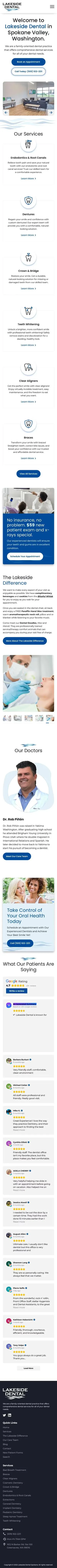 Mobile screenshot of the Lakeside Dental website.