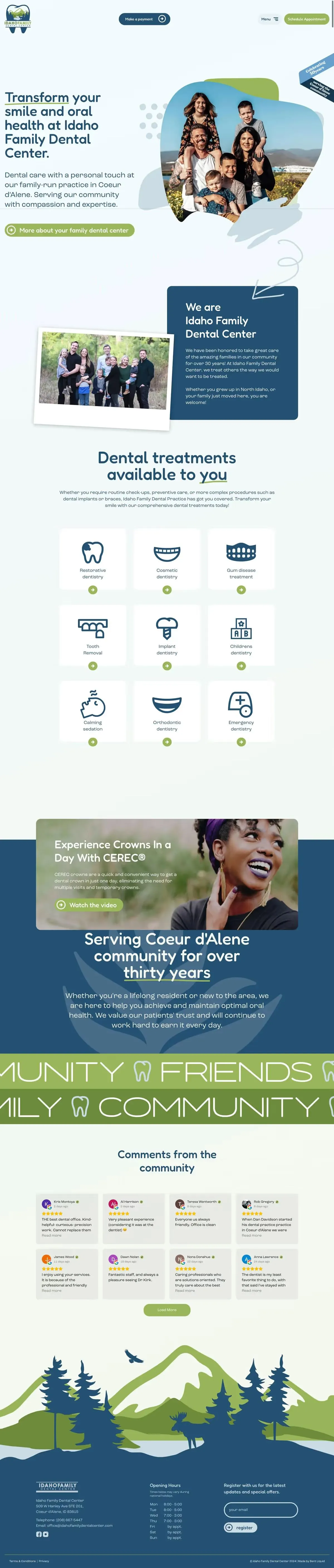 Desktop screenshot of the Idaho Family Dental Center website.