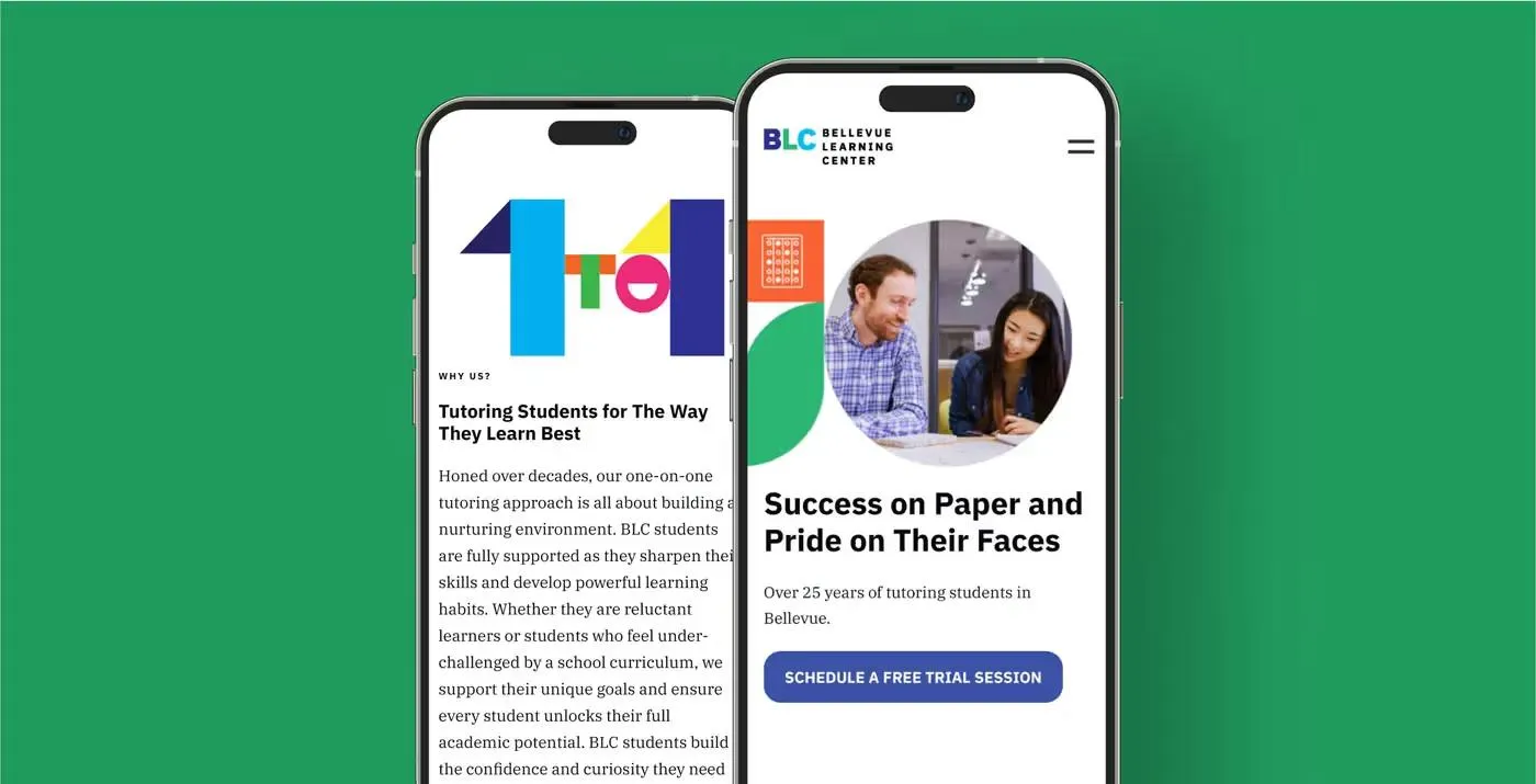 Website screenshot for Bellevue Learning Center, a tutoring business
