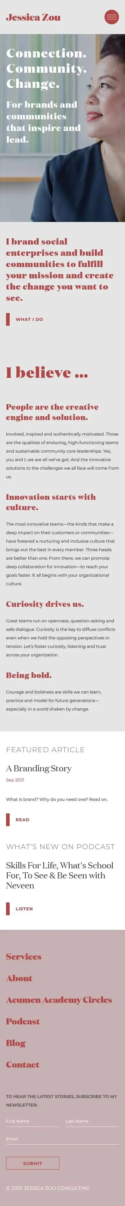 Mobile screenshot of the Jessica Zou website.