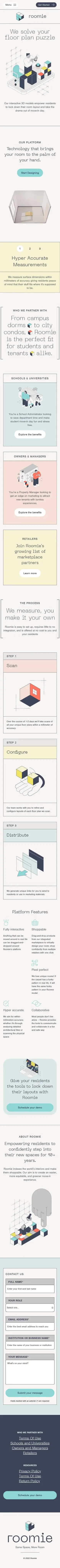Mobile screenshot of the Roomie website.