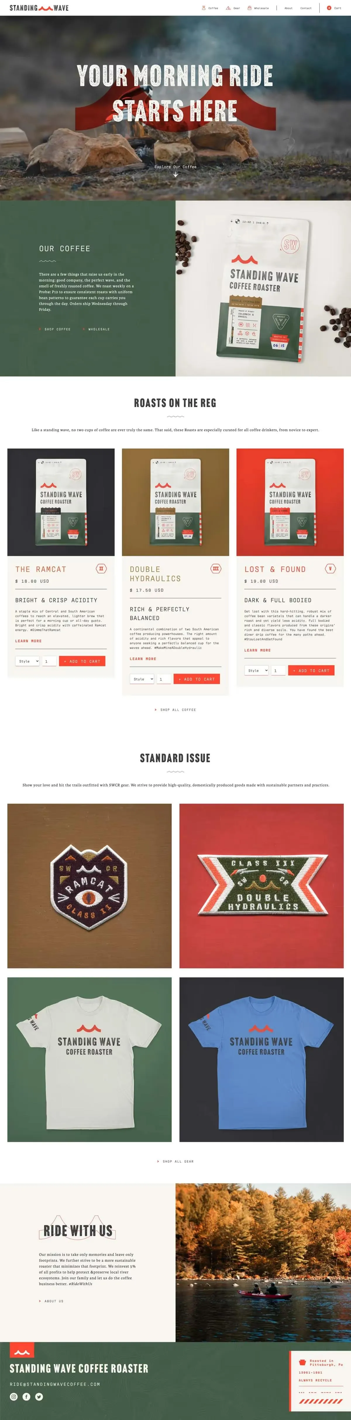 Desktop screenshot of the Standing Waves Coffee website.