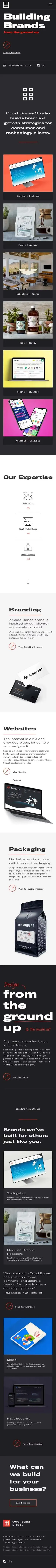 Mobile screenshot of the Good Bones Studio website.