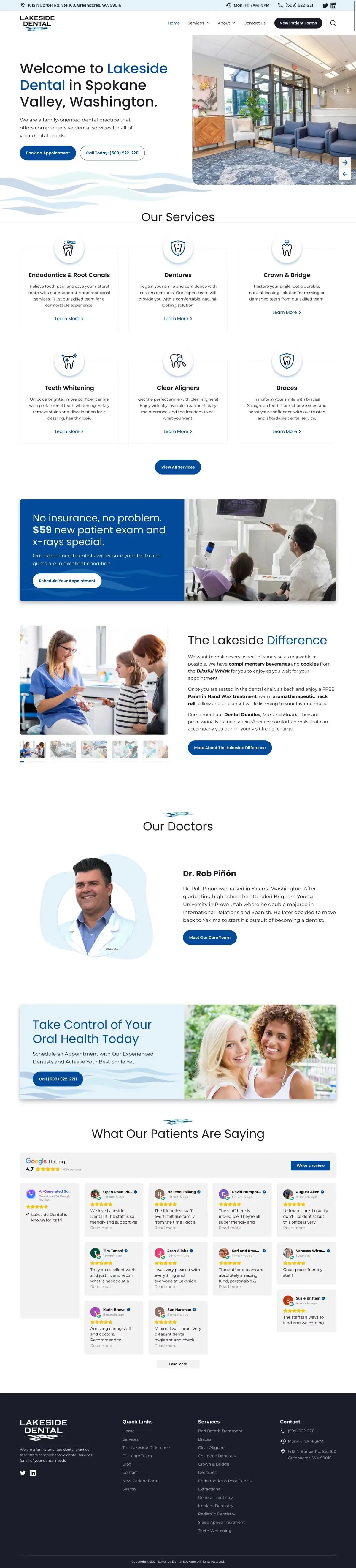 Desktop screenshot of the Lakeside Dental website.