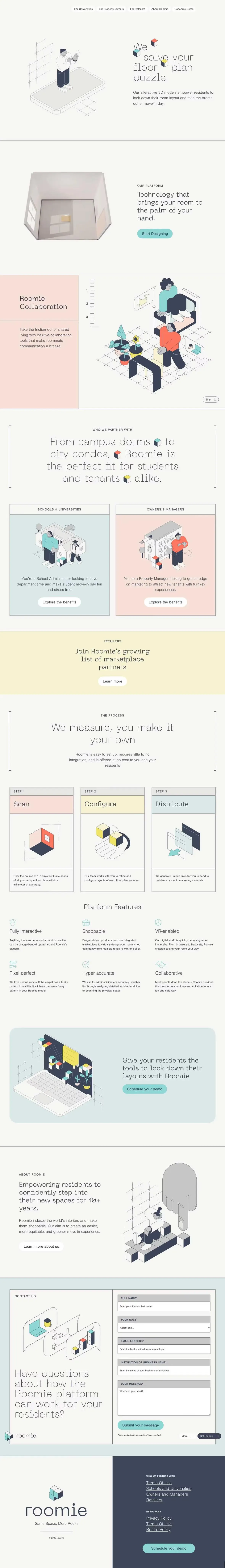 Desktop screenshot of the Roomie website.