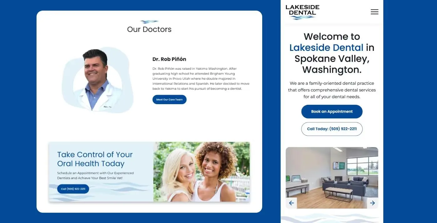 Website screenshot for Lakeside Dental