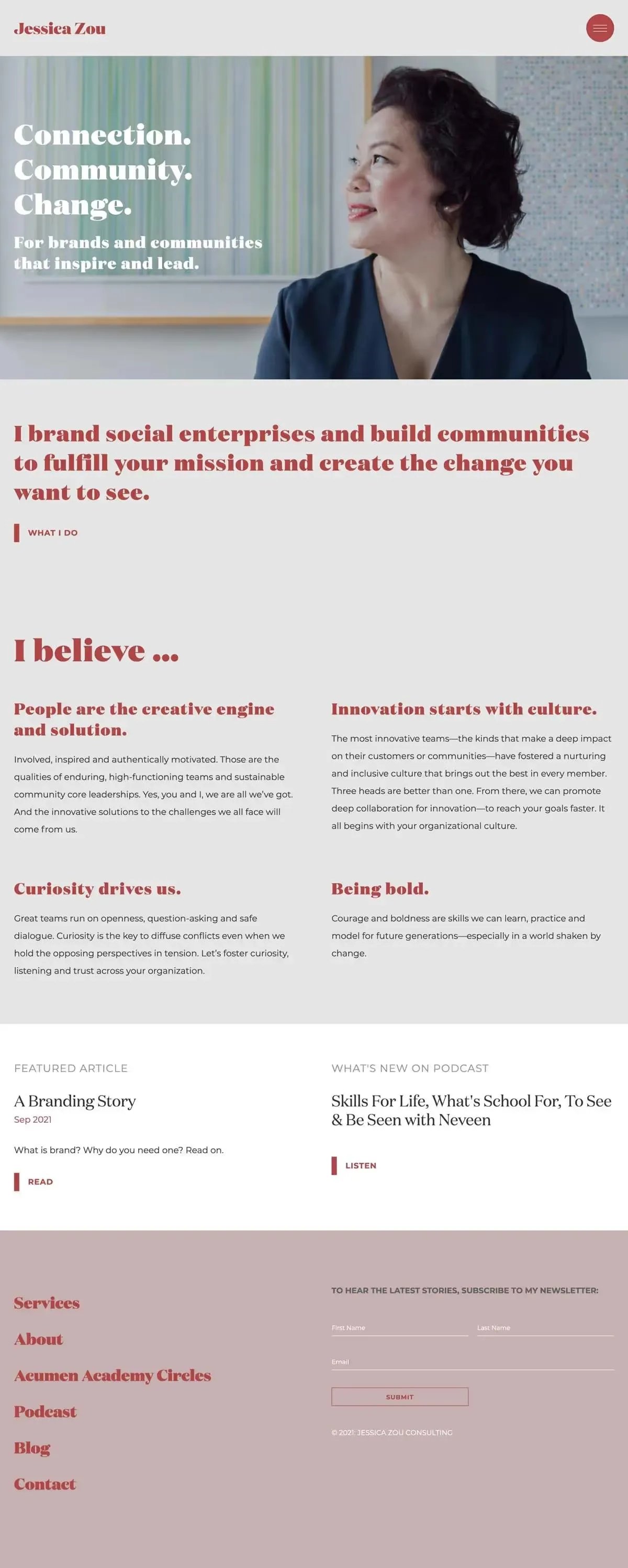 Desktop screenshot of the Jessica Zou website.