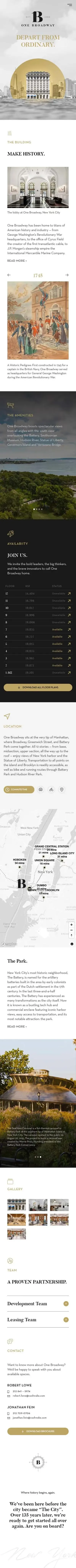 Mobile screenshot of the One Broadway website.