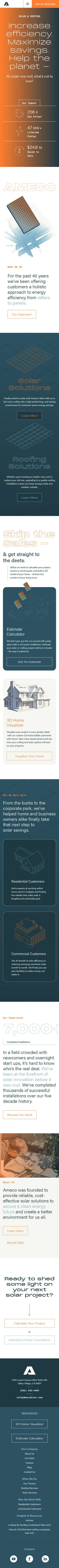 Mobile screenshot of the Ameco Solar website.
