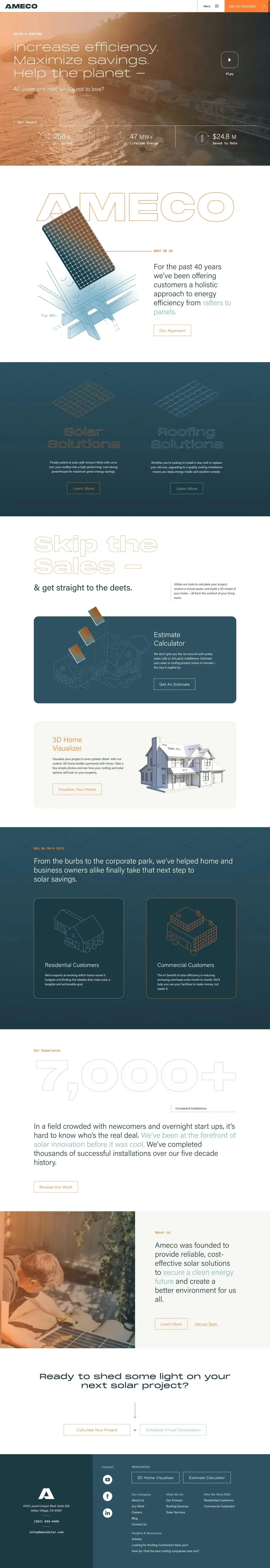 Desktop screenshot of the Ameco Solar website.