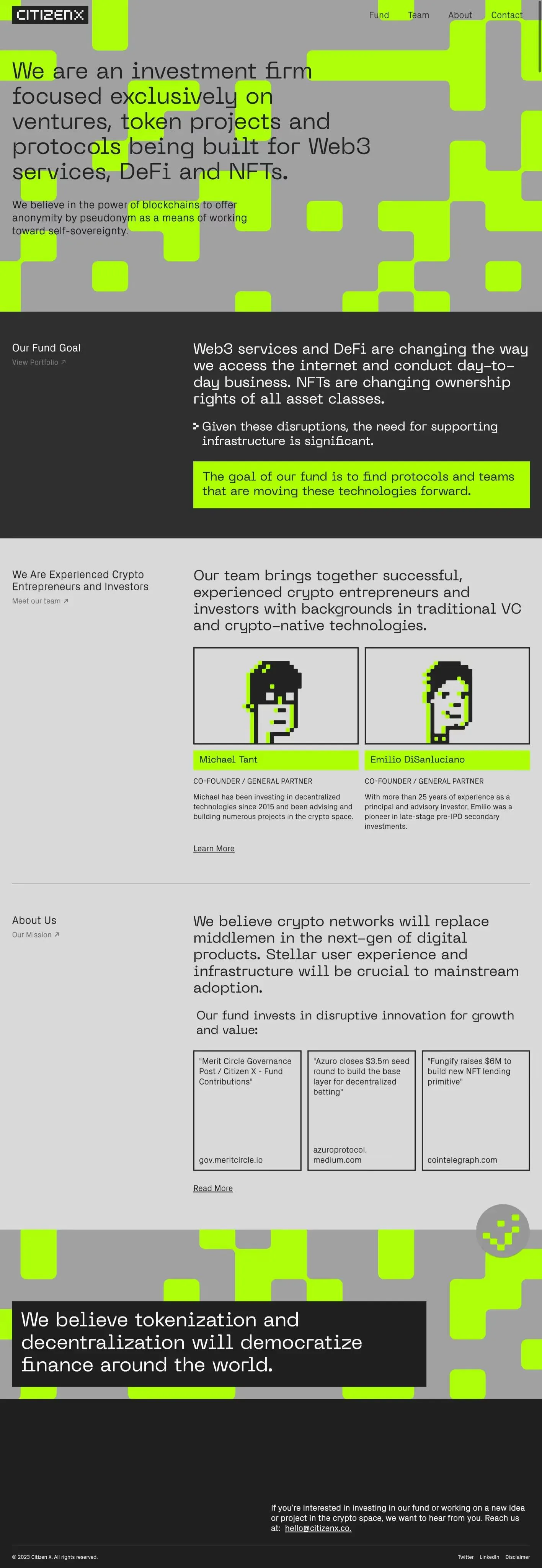 Desktop screenshot of the Citizen X website.