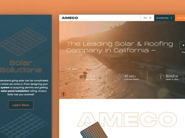Website screenshot for Ameco Solar, a solar electricity provider