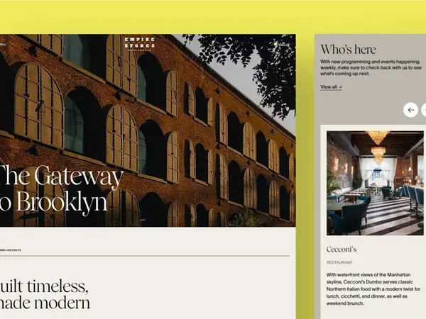 Website screenshot for Empire Stores, a commercial real estate business in DUMBO, New York