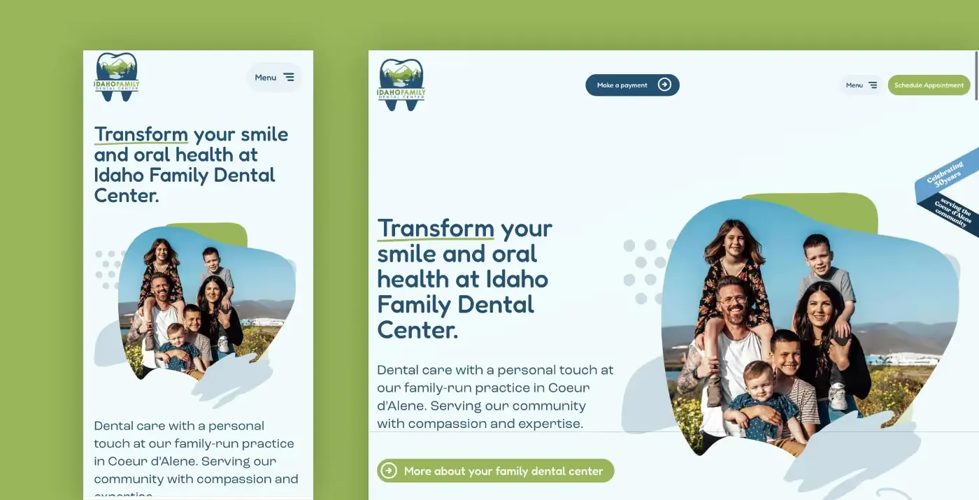 Website screenshot for Idaho Family Dental Center