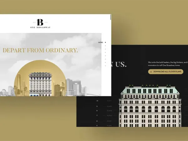 Website screenshot for One Broadway, a metropolitan real estate business