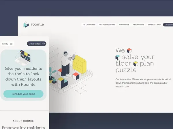 Website screenshot for Roomie, a 3D room planning app